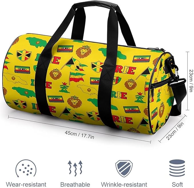 Beach Swim Bags Rasta Jamaican Reggae Flag Map Magnetic Tape Men Women Duffle Bag Foldable Gym Bag Lightweight Travel Sports Bags for Men and Women
