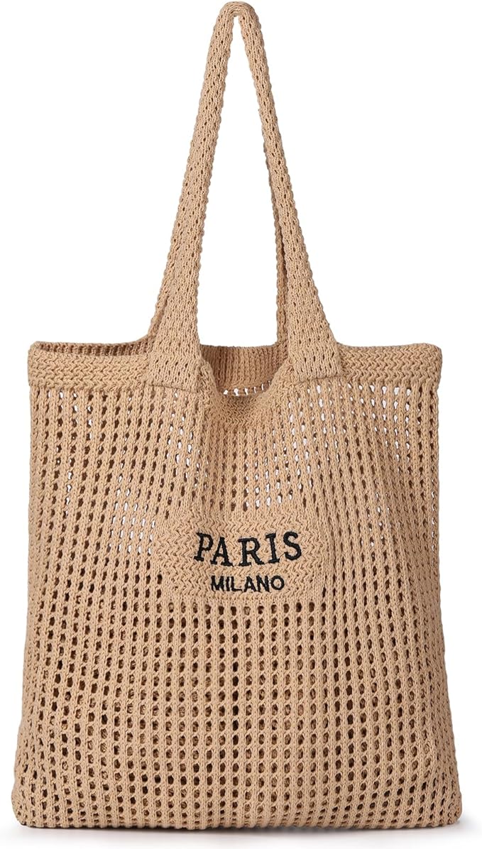 Sightor Crochet Tote Bag, Mesh Beach Bag Knit Summer Hobo Bag Vacation Boho Tote Bag for Women