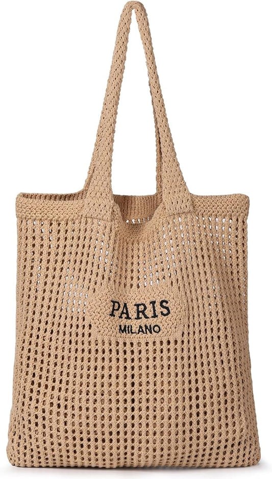 Sightor Crochet Tote Bag, Mesh Beach Bag Knit Summer Hobo Bag Vacation Boho Tote Bag for Women