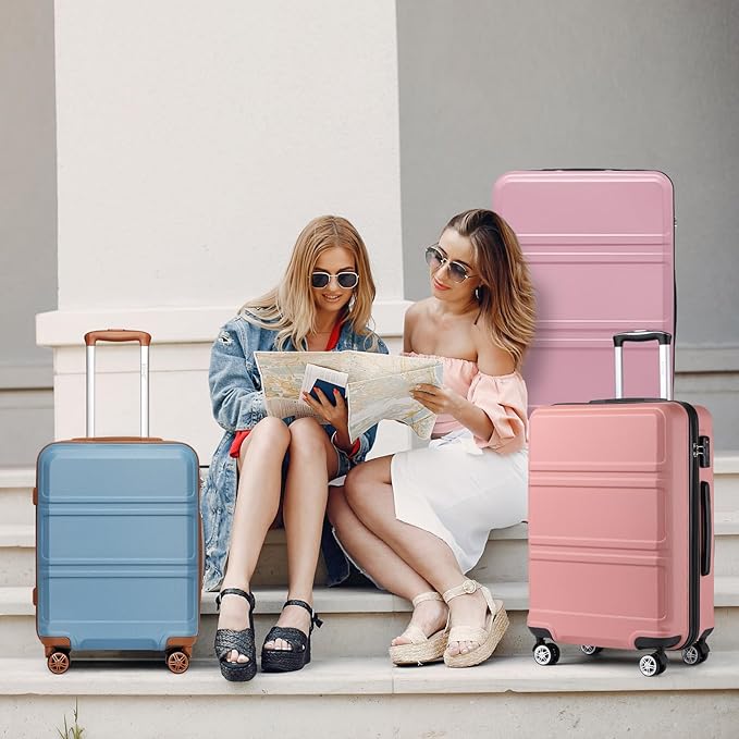 Kono 4 Piece Luggage Sets Expandable(only 28") with Spinner Wheels TSA Lock Lightweight PC+ABS Hardside Travel Rolling Suitcases 20in 24in 28in Carry on and 12in Mini Cosmetic Case Coral Pink