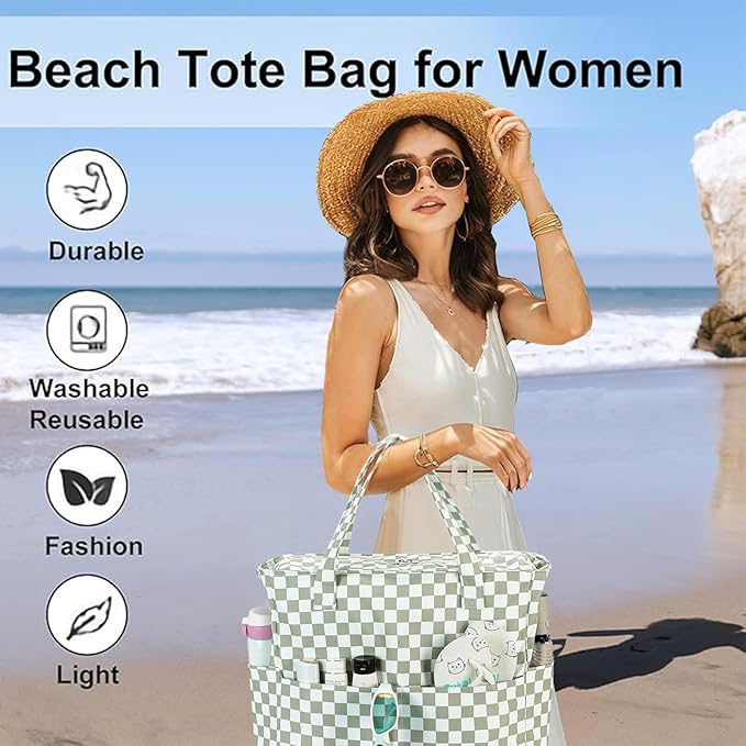 LEDAOU Beach Bag Waterproof Sandproof Women Beach Tote Pool Bag with Zipper for Swim Gym Grocery Travel with Wet Pocket | Sandproof, with Zipper, for Gym, Grocery, Travel, with Wet Pocket