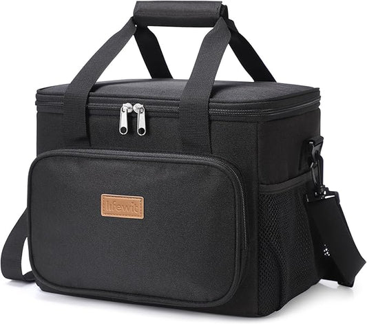 Lifewit Large Lunch Bag Insulated Lunch Box Soft Cooler Cooling Tote for Adult Men Women, Black 24-Can (15L)