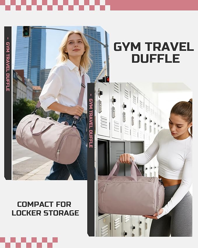 Gym Bag for Women And Mens with Shoe Compartment, Large Duffle Bag with Wet Pocket Carry-on Gym Duffle Bag for Travel and Sports Weekender Overnight Workout Bag Pink Purple