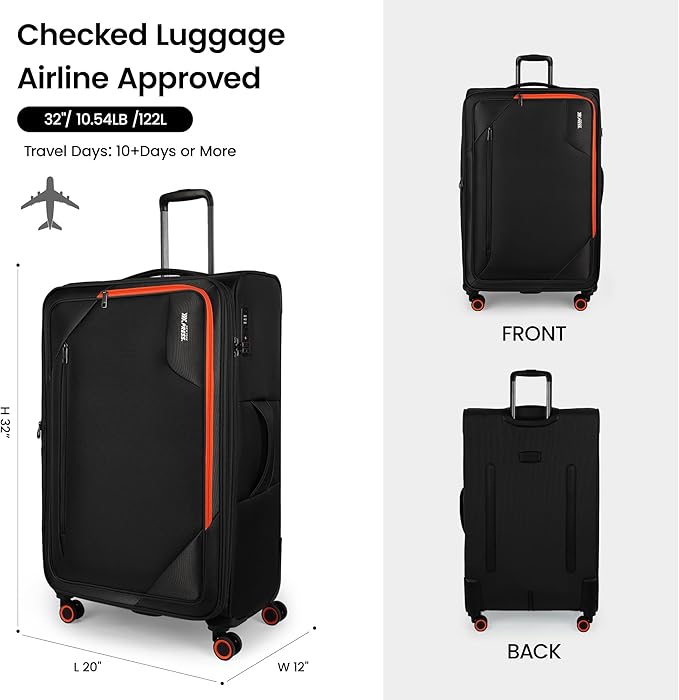 Suitcases with Wheels 32 inch Luggage,Large Softside Suitcase Expandable 20% w/TSA LOCK,Lightweight Travel Suitcase for Men/Women（Black,32in）