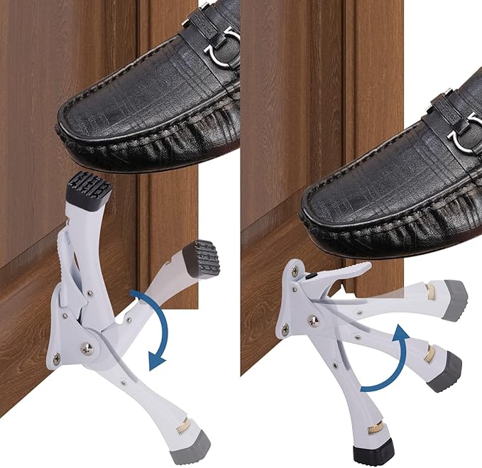 Gotega Door Stopper, 2 Packs Kickdown Door Stop with One Touch Adjustable Height and Rubber Tip 4 Inches, Heavy Duty Door Stops, Door Holder, Bottom of Door - White