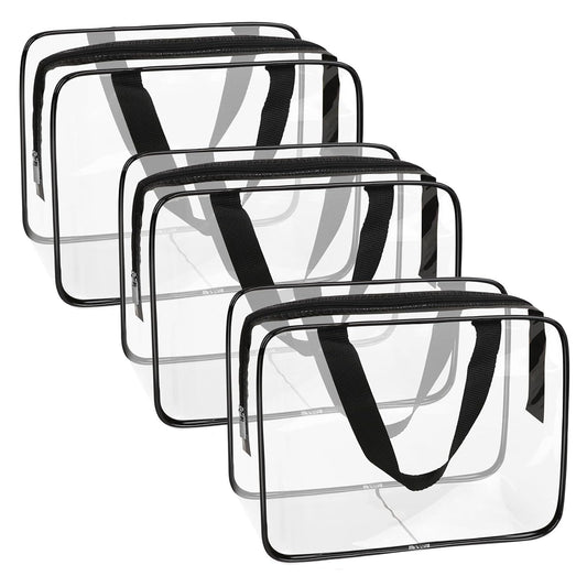 APREUTY Clear Makeup Bags, TSA Approved 3 Pcs Large Cosmetic Makeup Bags Set Clear PVC with Zipper Handle Portable Travel Luggage Pouch Airport Airline Vacation Organization (Black)