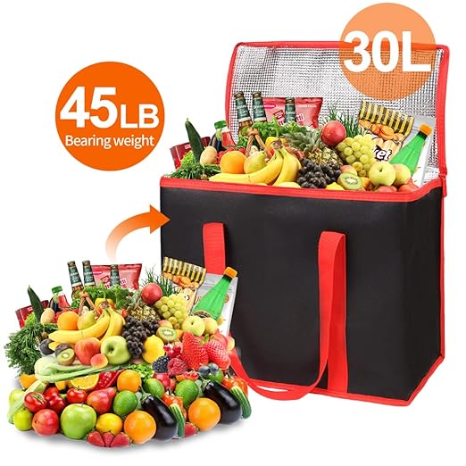Bodaon Insulated Food Delivery Bag, X-Large Insulated Reusable Grocery Bags with Top, Cooler Bags for Travel/Camping, Catering Shopping Bag for Groceries, Thermal Bags for Cold and Hot Food
