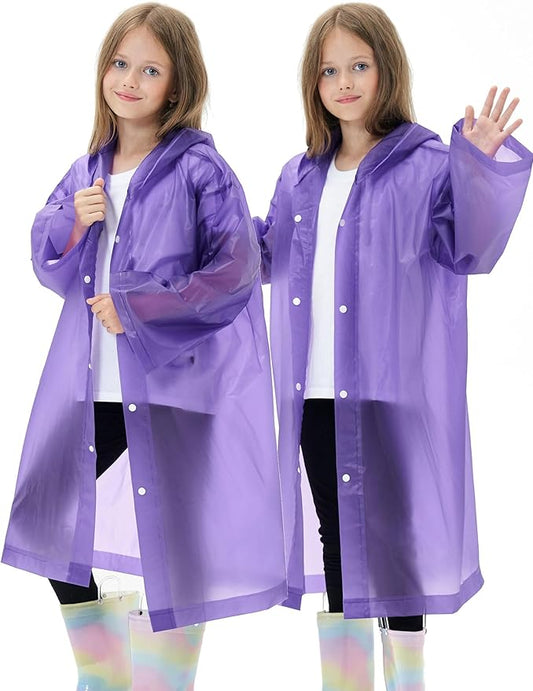 2 Pack Reusable Waterproof Raincoat EVA Emergency Rain Ponchos One Size Rain Jacket for Children, Boys and Girls