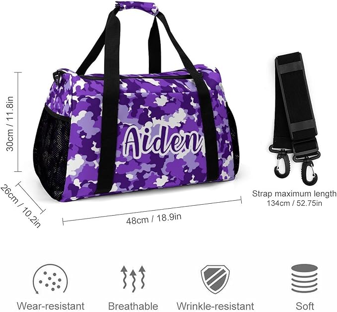 Camouflage Camo Purple White Pattern Handheld Crossbody Travel Bag Customized Duffel Bags with Adjustable Shoulder Strap for Shoes Travel Bag Personalized Gift