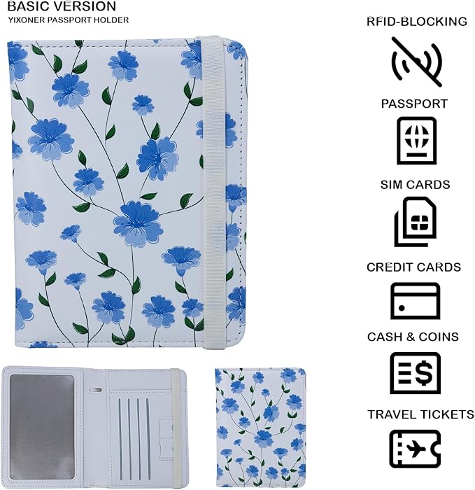 Passport Holder For Travel, RFID Blocking Passport Wallet, Passport Cover Secure & Front Pocket Money Holder For Men & Women, Travel Wallet, Growing Flower In White, Basic Version