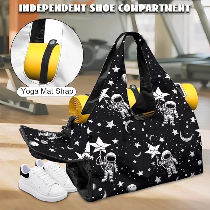 Gym Sports Duffle Bag with Shoe Compartment, Wet Dry Storage Pockets, Mens Travel Bag Yoga Mat Portable Weekender Bags for Camping Fishing Cycling