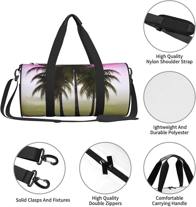 Tropical Palm Tree Sports Gym Bag for Women Men Travel Duffel Bag Tote Weekender Bag Canvas Carry on Overnight Bag for Travel Swimming Fitness Workout Sports Duffle Bag