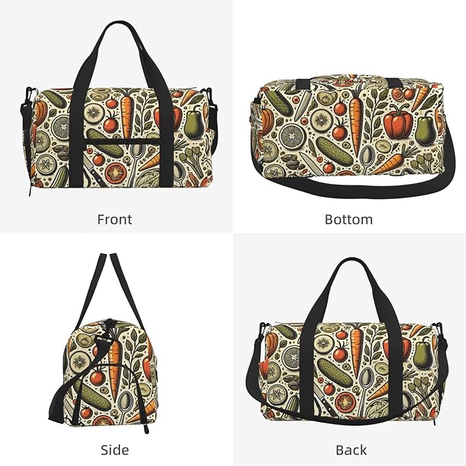 Fresh Vegetables Print Gym Bag with Shoe Compartment for Women Men, 17.7in Sports Duffle Weekender Tote, Overnight Travel Duffel Bag Carry On