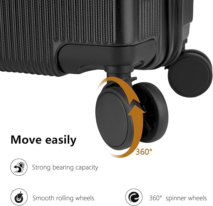Carry On Luggage with TSA Lock, Carry on Suitcase 22x14x9 Airline Approved, Carry-on luggage with 360° Spinner Wheels, Hardside 20 Inch Lightweight Hard Shell Suitcase (Black, 20-Inch)