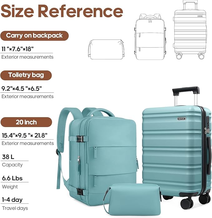 3 Piece Luggage Set 20 Inch Carry On Suitcase with Spinner Wheels, PC Hard Shell TSA Lock, Expandable & Fully Lined Interior, Airline Approved