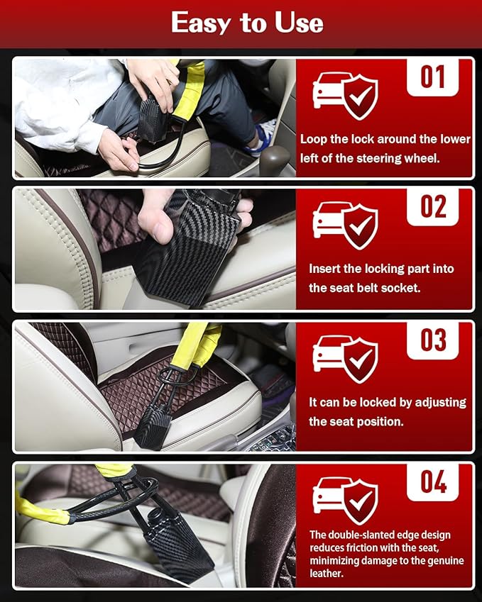2026 Upgraded Steering Wheel Lock, Seatbelt Lock, Universal Anti-Theft Device, Car Lock, Anti-Theft Device with 3 Keys, Suitable for Most Vehicles, Trucks, SUVs, Vans (Yellow)