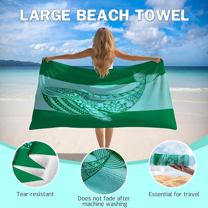 Whale Pattern Beach Towel - 30x60 Inch Fast Dry Microfiber Towel, Lightweight & Versatile for Beach, Pool, Yoga, Travel, Ideal as Beach Blanket & Vacation Essential