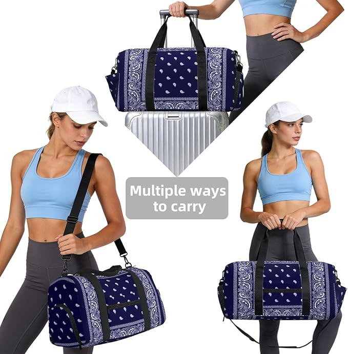 Bandana True Blue Women'S Gym Duffle Bag With Shoes Compartment, Ideal For Travel, Gym, Sports, Duffel, Weekender