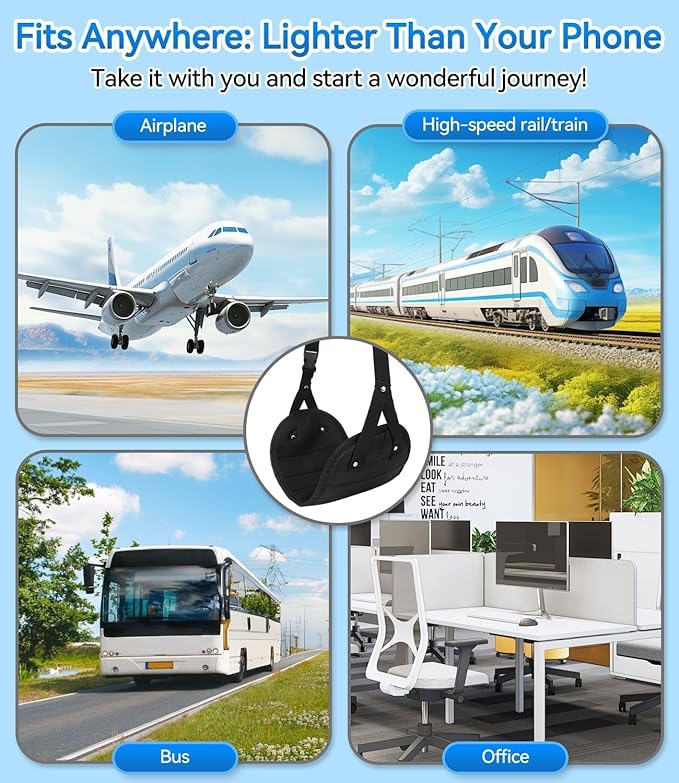 Portable Airplane Foot Hammock(Memory Foam)-Ultimate Comfort Bundle w/Sleep Mask & Ear Plugs, Foot Hammock for Plane Travel Essentials to Relax Your Feet, Airplane Foot Rest for Plane Travel 04