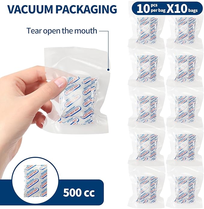120PCS Mylar Bag Bundle, 4 Multi-Size Pouches(11Mil), 100x500cc Oxygen Absorbers, 120 Labels, Heat Sealable, Food Safe, BPA-Free – for Strong, Secure Long Term Food Storage, Silver