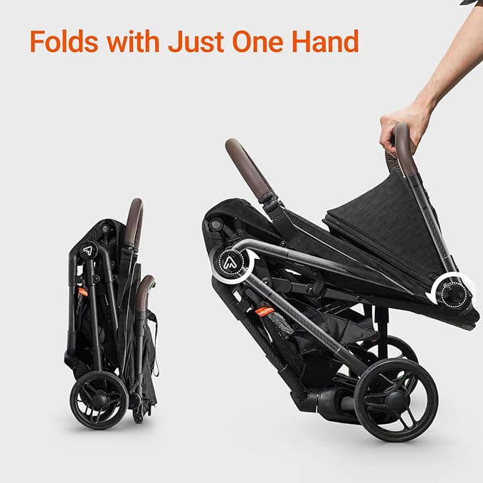 MAMAZING Ultra Air Lightweight Baby Travel Stroller with Carbon Fiber Frame, Compact & Airplane-Friendly, One-Handed Fold, 11.6 lbs, Perfect for Toddlers, Organizer & Cushion Included, Black