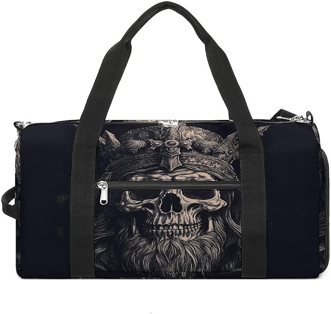 Skull And Ax Gym Bag Lightweight ，Travel Duffle Bag with Shoe Compartment，Gym Bag for Women for Overnight, Weekend, Yoga, Gym, Business Trips, Sport And Hospital.