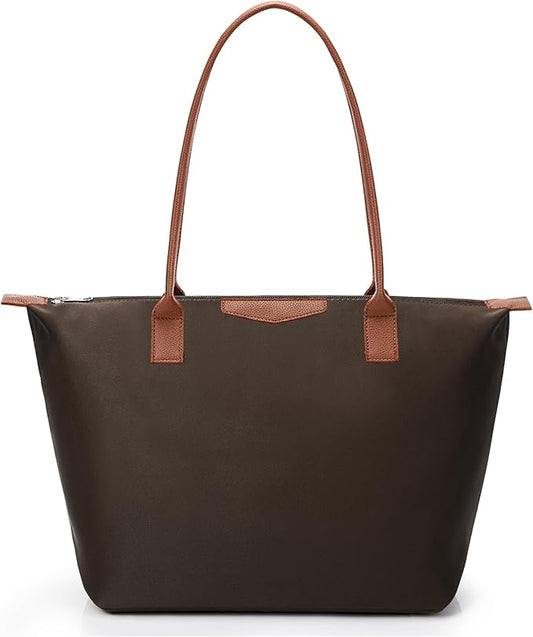 Tote Bag for Women, Nylon Top-Handle Purse with Zipper, Lightweight Foldable Shoulder Hobo Handbag
