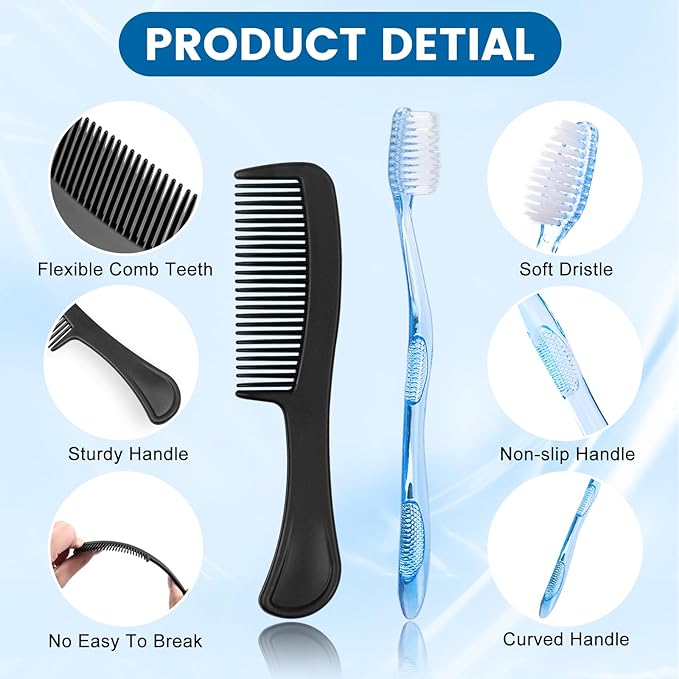 100 Sets Personal Hygiene Kit Basic Toiletry Kits Homeless Supplies Bulk for Travel,Include 100 Toothbrush, 100 Toothpaste, 100 Comb, 100 Bath Soap, 100 Shampoo,100 BodyWash, 500Floss Picks