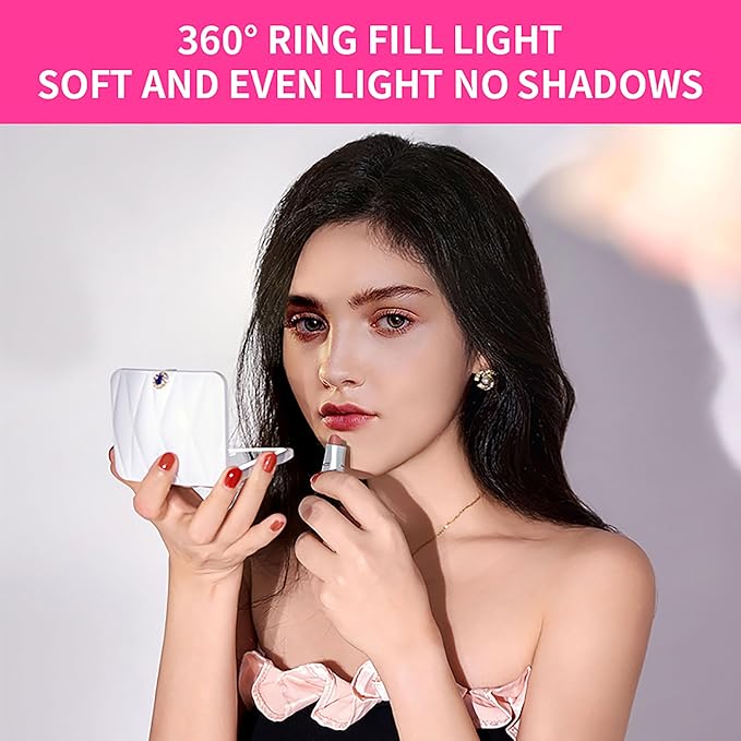 1X/5X Magnification LED Travel Makeup Mirror, Rechargeable Travel Mirror with Light, Portable Pocket-Sized Folding Design Ideal Gift for Travel & Daily Use