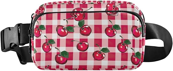Cherry Red Checkered Plaid Fanny Pack for Women Men Water Resistant Fashion Waist Packs with Adjustable Strap Belt Bag for Travel Workout Jogging Hiking 21219406