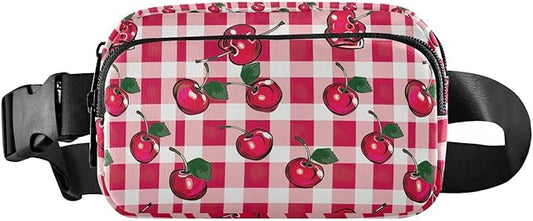 Cherry Red Checkered Plaid Fanny Pack for Women Men Water Resistant Fashion Waist Packs with Adjustable Strap Belt Bag for Travel Workout Jogging Hiking 21219406