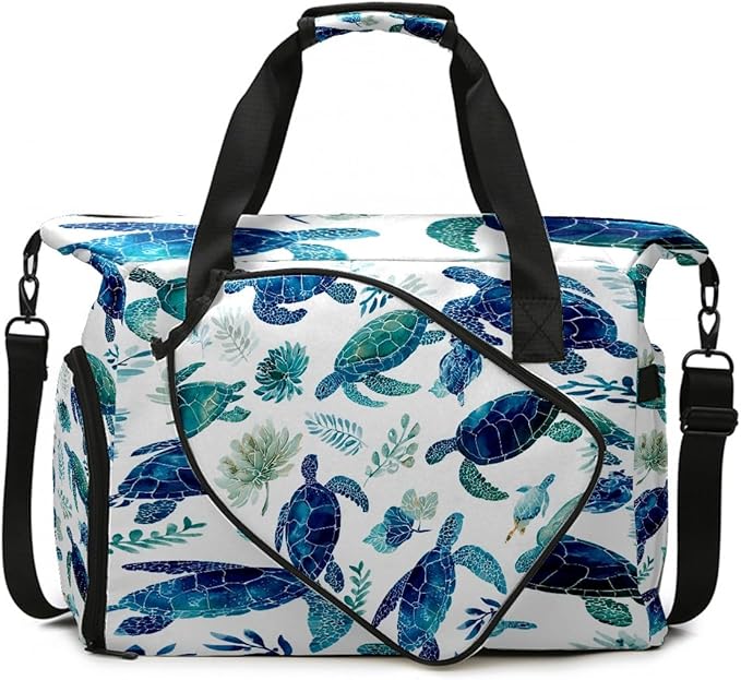 Fresh Turtle Blue Gym Bag for Women & Tennis Bag, Large Sports Duffel Bag Waterproof with Ventilated Shoe Compartment & Front Racket Sleeve, Lightweight Travel Weekender Overnight Bag