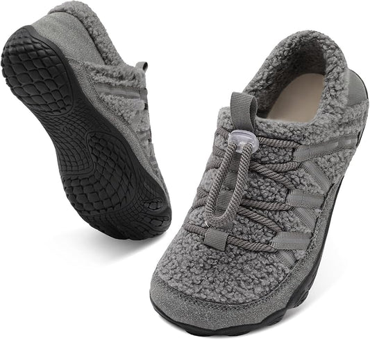 relxfeet Women's Wide Width Slippers Cozy Furry Barefoot House Shoes with Adjustable Fit Non-Slip Indoor Outdoor Slippers for Diabetic Bunion Swollen Feet Friendly