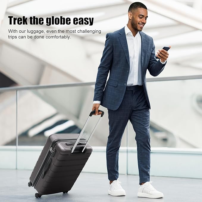 Coolife Luggage Suitcase Carry-on Spinner TSA Lock USB Port Expandable (only 28’’) Lightweight Hardside Luggage (Gray, M(24in))