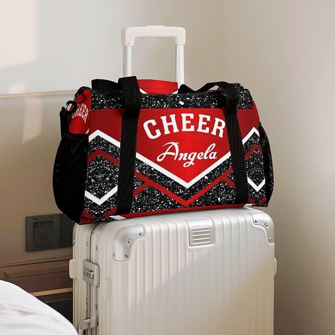 Personalized Name Sports Player Duffel Bags Red Cheer Maroom Cheerleading Black Travel Perform Training Waterproof Casual Bag Weekender Overnight Bag