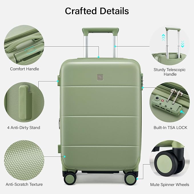 Hanke Expandable 24 Inch Luggage with Spinner Wheels, Hardside Medium Checked luggage, All-PC Hard Shell Suitcase, TSA Lock, Lightweight Checked-Medium (Bamboo Green, 76L)