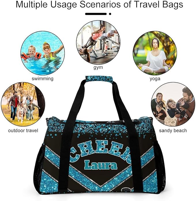 Personalized Cheer Bag Gifts for Girls Sport Cheerleading Gym Travel Duffel Bag Overnight Weekender Bags with Name (Blue)