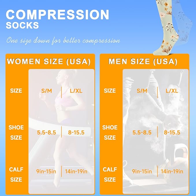 bropite Flora Compression Socks for Women & Men-Knee high 6 Pairs 20-30mmhg Support Running Nurse Travel