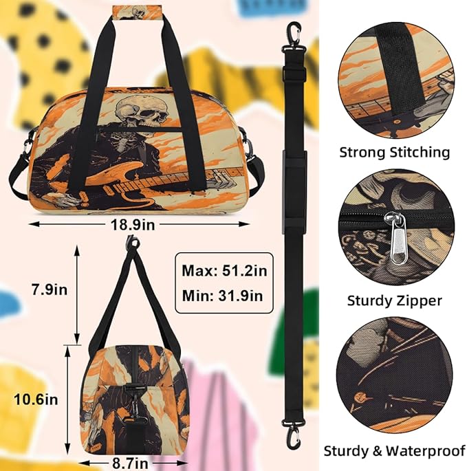 Travel Duffle Bag for travel duffle bag sports Girls Boys Kids Halloween Skull Man Lightweight Overnight Sleepover Weekender Bags Small Dance Gym Sport Bag Teens Carry-On Size Workout Bag