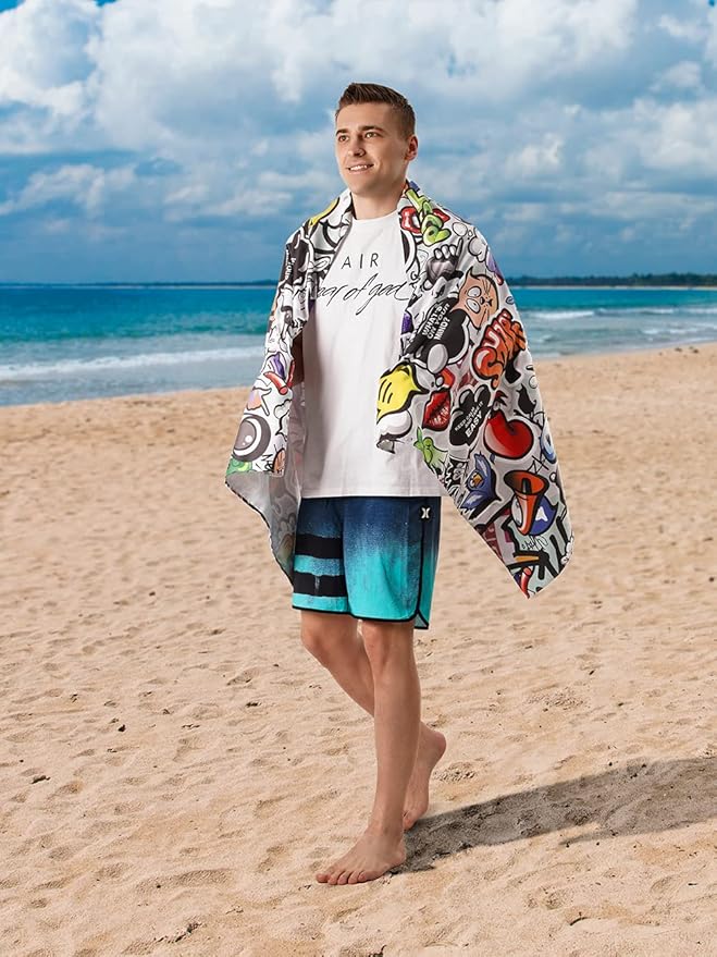 Microfiber Beach Towels: Quick Dry, Sand Free, Compact,Absorbent & Perfect for Travel - Oversized, Lightweight & Quick Drying for Adults (Colorful, 1)