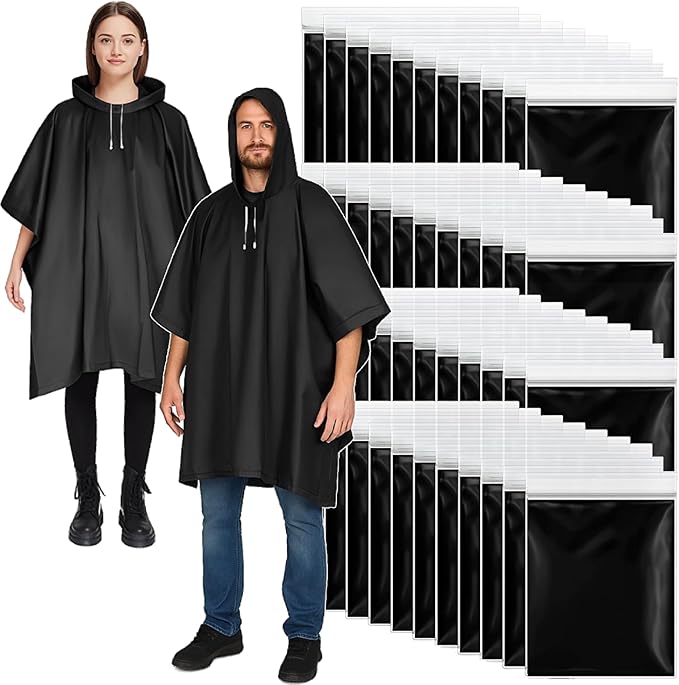 Zhehao 40 Pcs Rain Ponchos for Adult Homeles Bulk Reusable Raincoat with Drawstring Waterproof Plastic Raincoat for Men Women