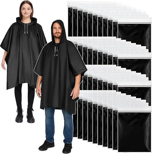 Zhehao 40 Pcs Rain Ponchos for Adult Homeles Bulk Reusable Raincoat with Drawstring Waterproof Plastic Raincoat for Men Women