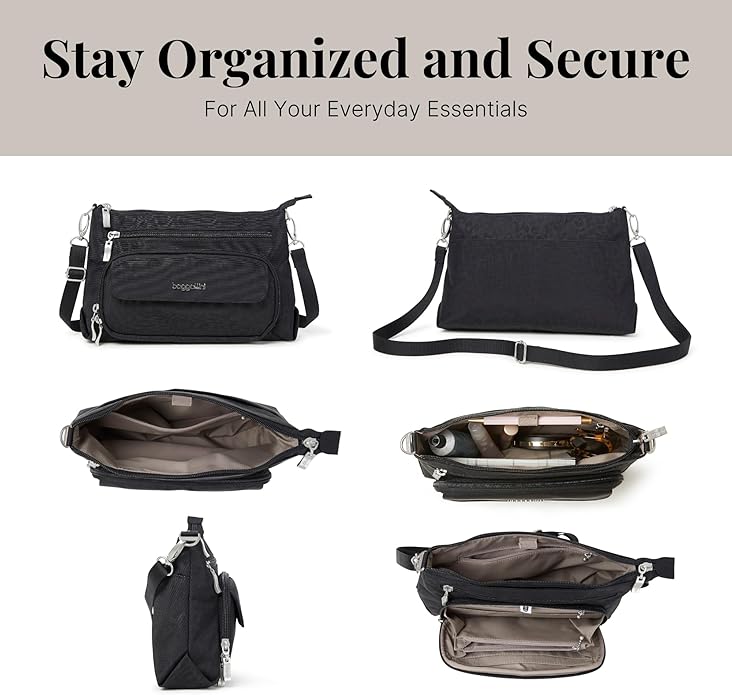 Baggallini Original Everyday 11x7.5 Crossbody Bags Rfid Protected Lightweight Nylon Zippered Travel Purse