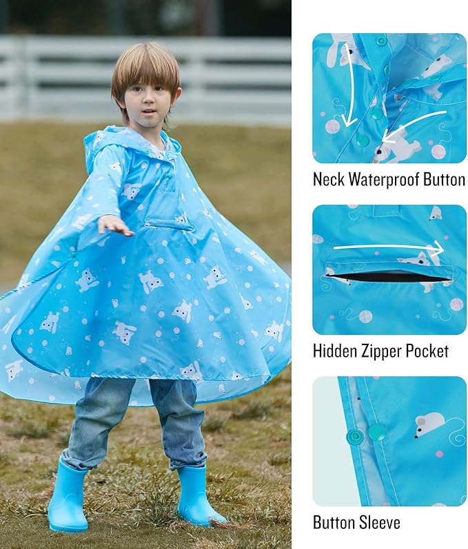 SaphiRose Lightweight Kids Rain Poncho Jacket Waterproof Outwear Rain Coat