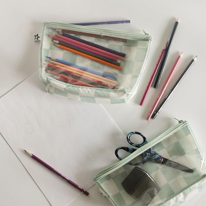 Tiny Twinkle Diaper Bag Organizing Pouches | 2 Pack Mess-Proof Travel Organizer Bags with Structured Bottom & Clear Front | TSA Approved Toiletry Bag Set for Baby and Mom Essentials (Sage Checkers)
