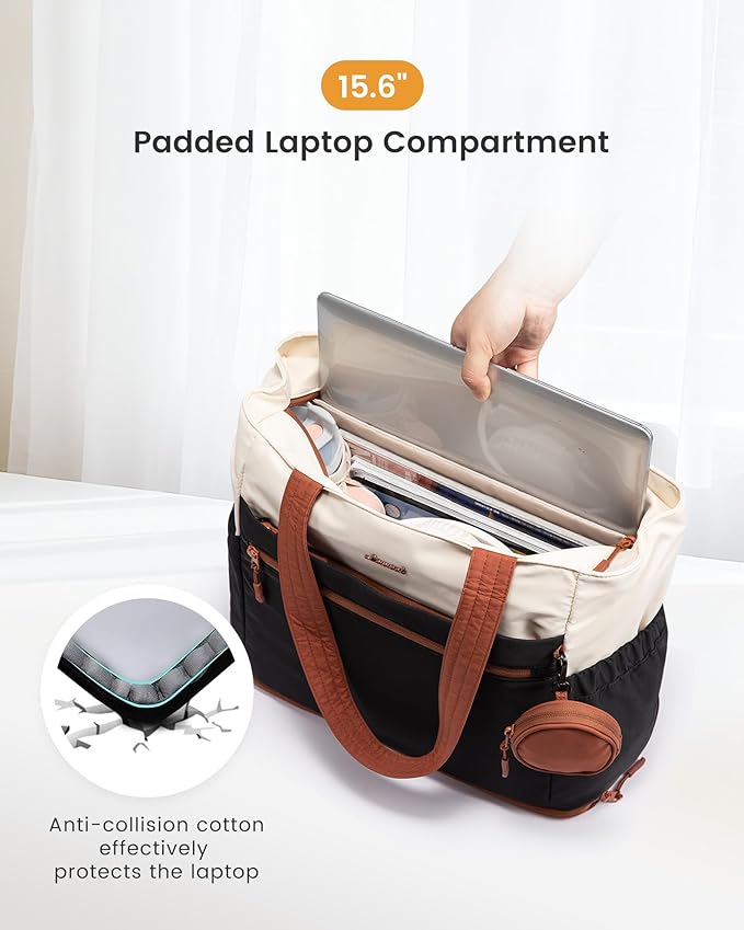 LOVEVOOK Tote Bag for Women, Expandable Laptop Work Bag 15.6 Inch, 33L Large Travel Handbag with 40oz Tumbler Holder, TSA