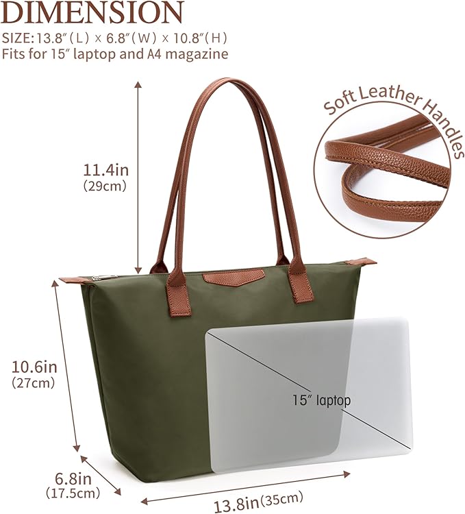 Tote Bag for Women, Nylon Top-Handle Purse with Zipper, Lightweight Foldable Shoulder Hobo Handbag