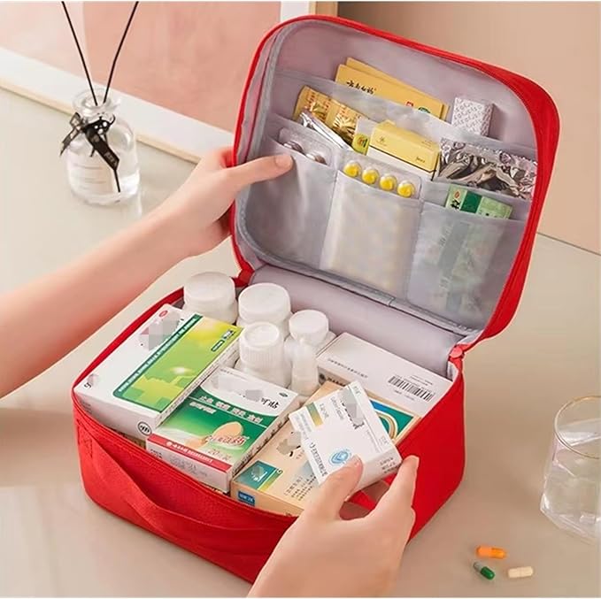 Red First Aid Bag Empty 1st Aid Bag Medical Travel Case First Responder Emergency Storage Compact Medicine Bags for Car Home Office Kitchen Sport Outdoors (Blue)
