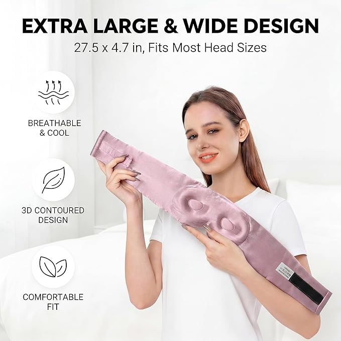 100% Mulberry Silk Sleep Mask for Women & Men – 22 Momme 6A Grade, 3D Contoured Total Blackout Eye Mask for Side Sleepers, Eyelash Extensions, Adjustable Strap, Breathable Blindfold (Dusty Rose)