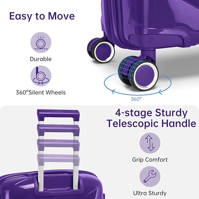 Carry On Luggage 22x14x9 Airline Approved, 20 Inch Expandable Hardshell Luggage Carry-on Suitcases with Spinner Wheels, Carry On Suitcase Set for Women (PURPLE)